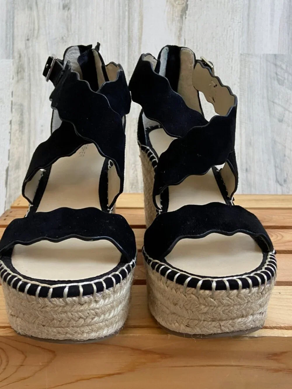 Marc Fisher Women's Size 8.5 Calita Platform Espadrille Heels Black Sandals
